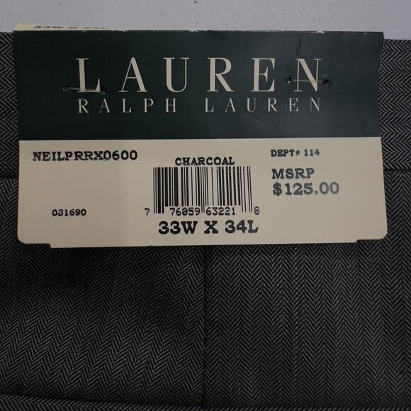 Lauren Ralph Lauren 100% Wool Charcoal Houndstooth Pants Mens 33W X 34L NWT - Picture 7 of 9